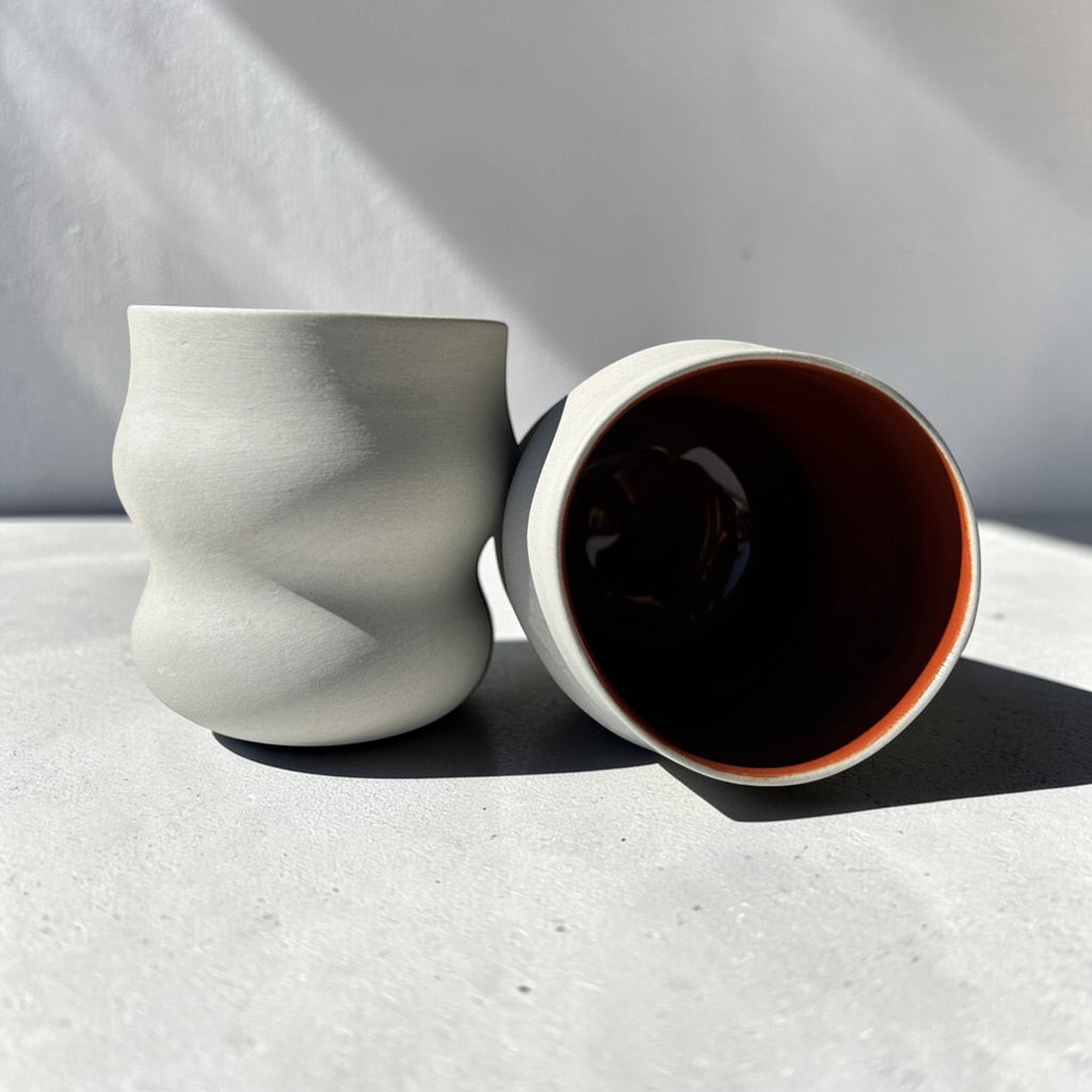 Porcelain Tumbler, White & Orange