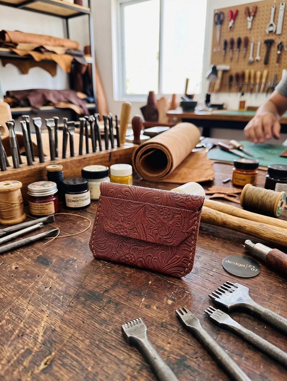 Handmade Embossed Leather Card Holder Wallet
