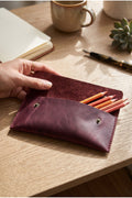Handmade Leather Pencil Case - Burgundy