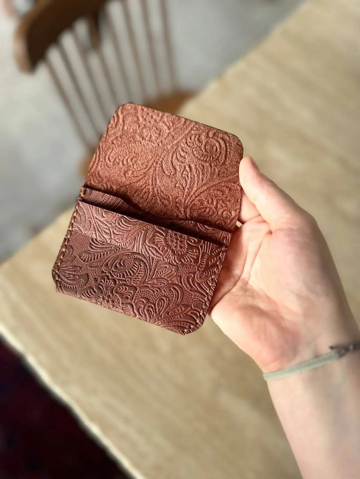 Handmade Embossed Leather Card Holder Wallet
