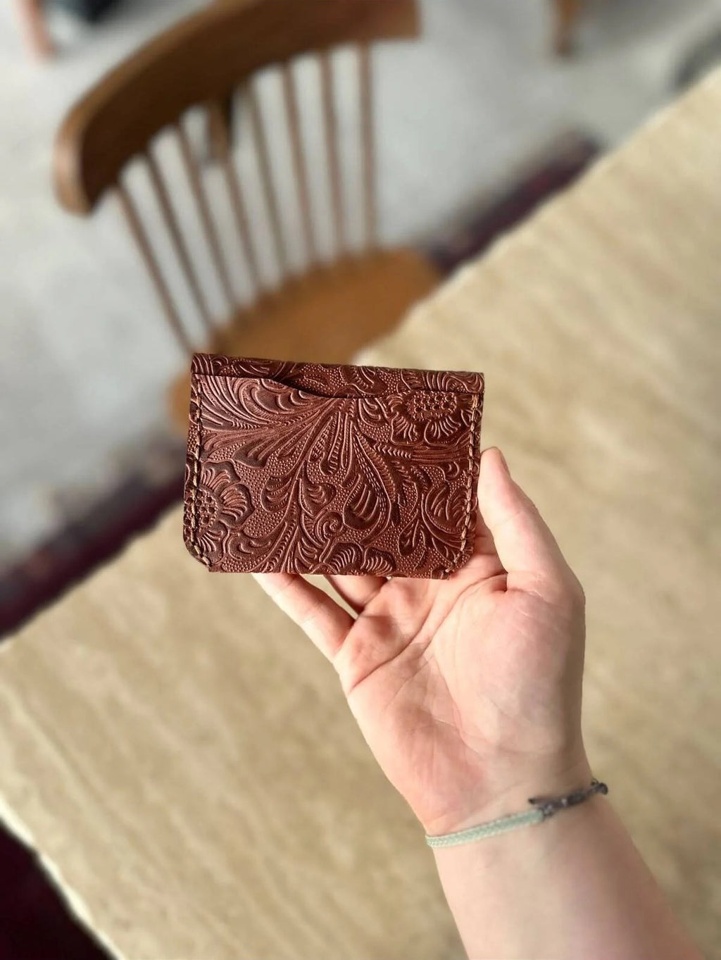 Handmade Embossed Leather Card Holder Wallet