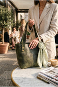 Handmade Crazy Horse Leather Tote Bag - Khaki