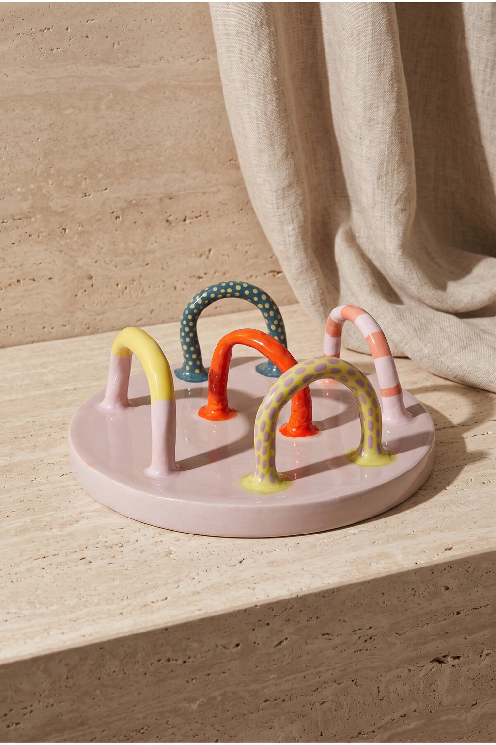 Handmade Footed Ceramic Cake Stand, Colorful Arch Legs Serving Plate