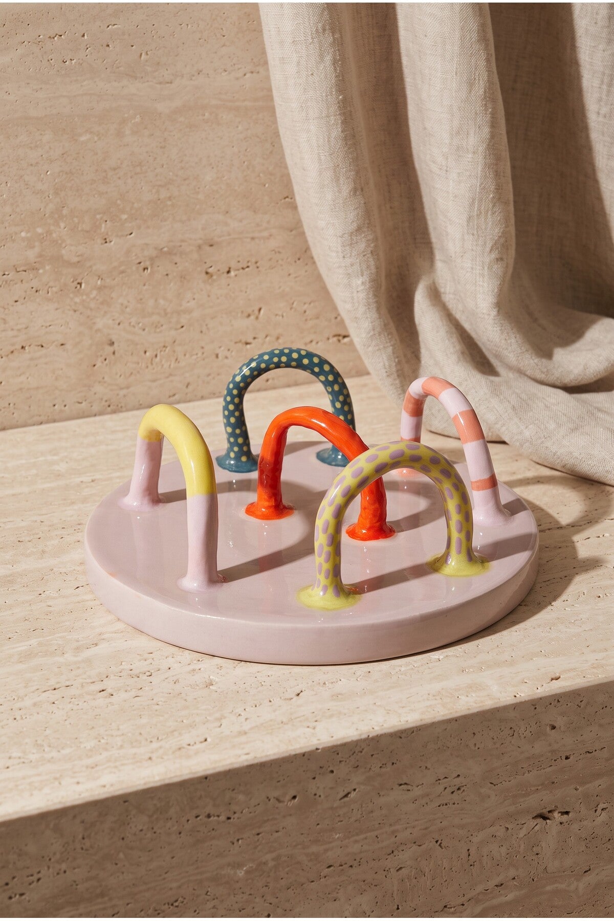 Handmade Footed Ceramic Cake Stand, Colorful Arch Legs Serving Plate