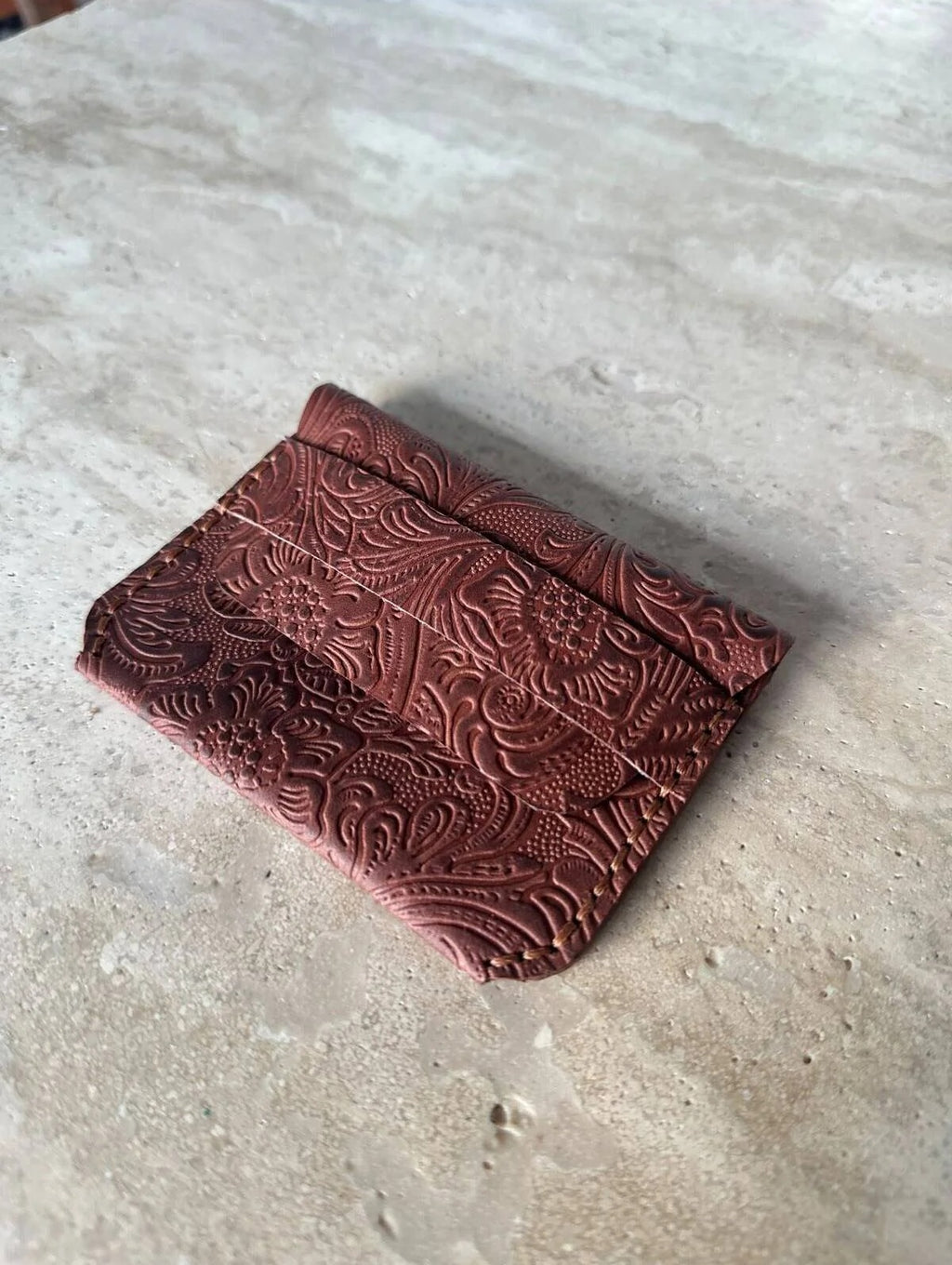 Handmade Embossed Leather Card Holder Wallet
