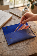 Handmade Leather Pencil Case - Cobalt Blue