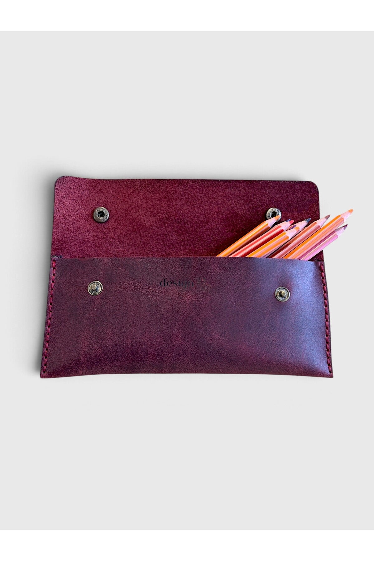 Handmade Leather Pencil Case - Burgundy