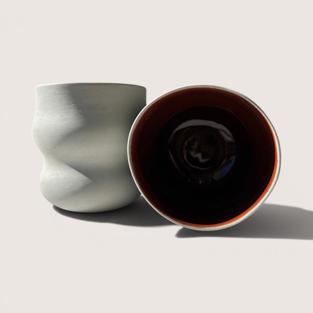Porcelain Tumbler, White & Orange