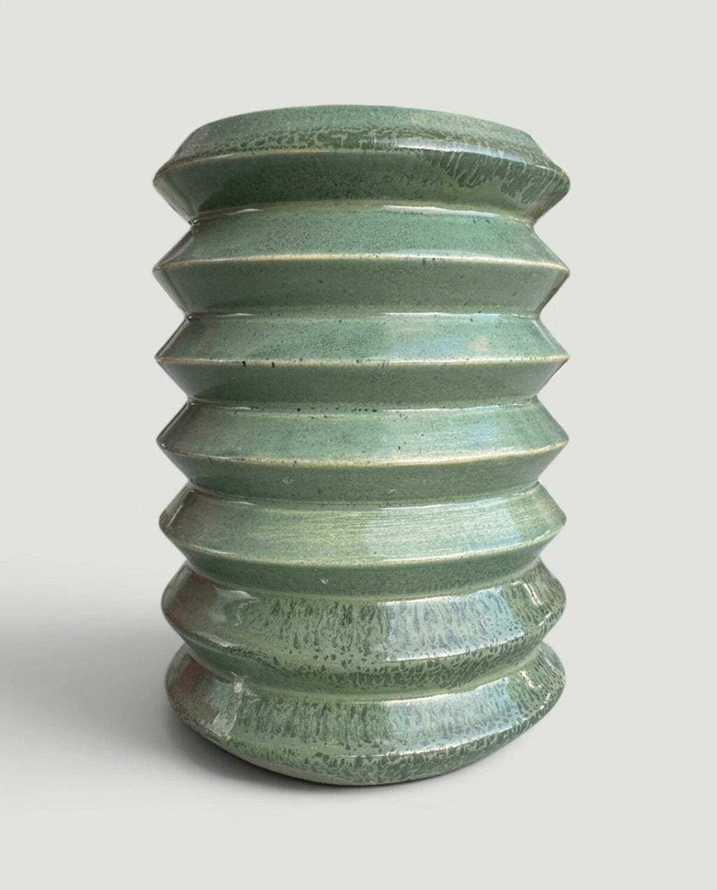 Handmade Ribbed Ceramic Vase, Green Sculptural Flower Vase