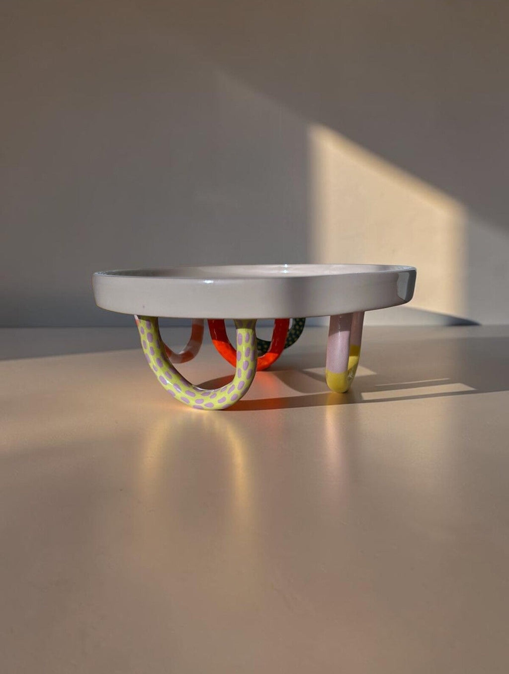 Handmade Footed Ceramic Cake Stand, Colorful Arch Legs Serving Plate