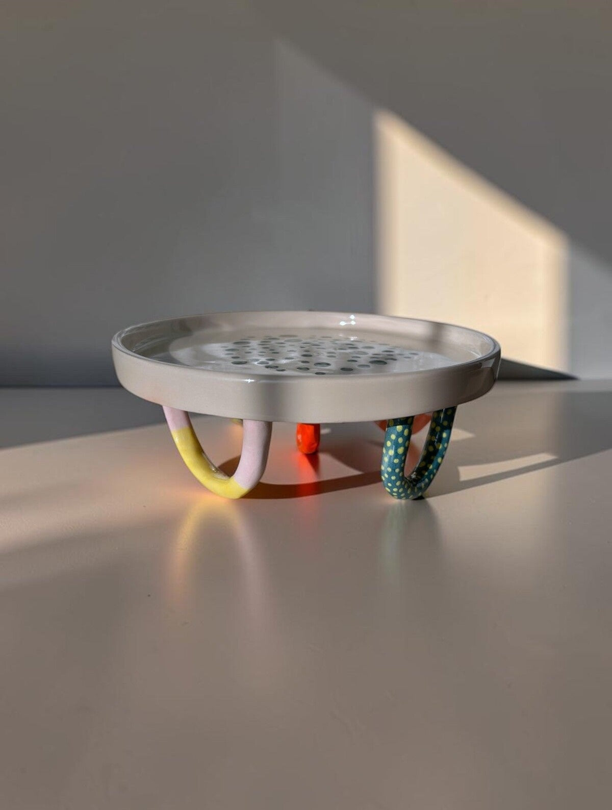 Handmade Footed Ceramic Cake Stand, Colorful Arch Legs Serving Plate
