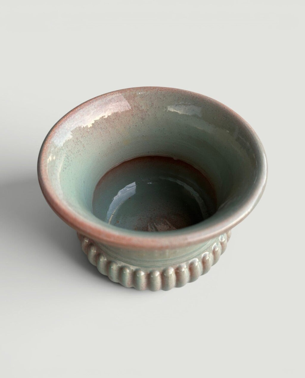 Handmade Ceramic Planter, Nile Green Footed Pot with Ribbed Base