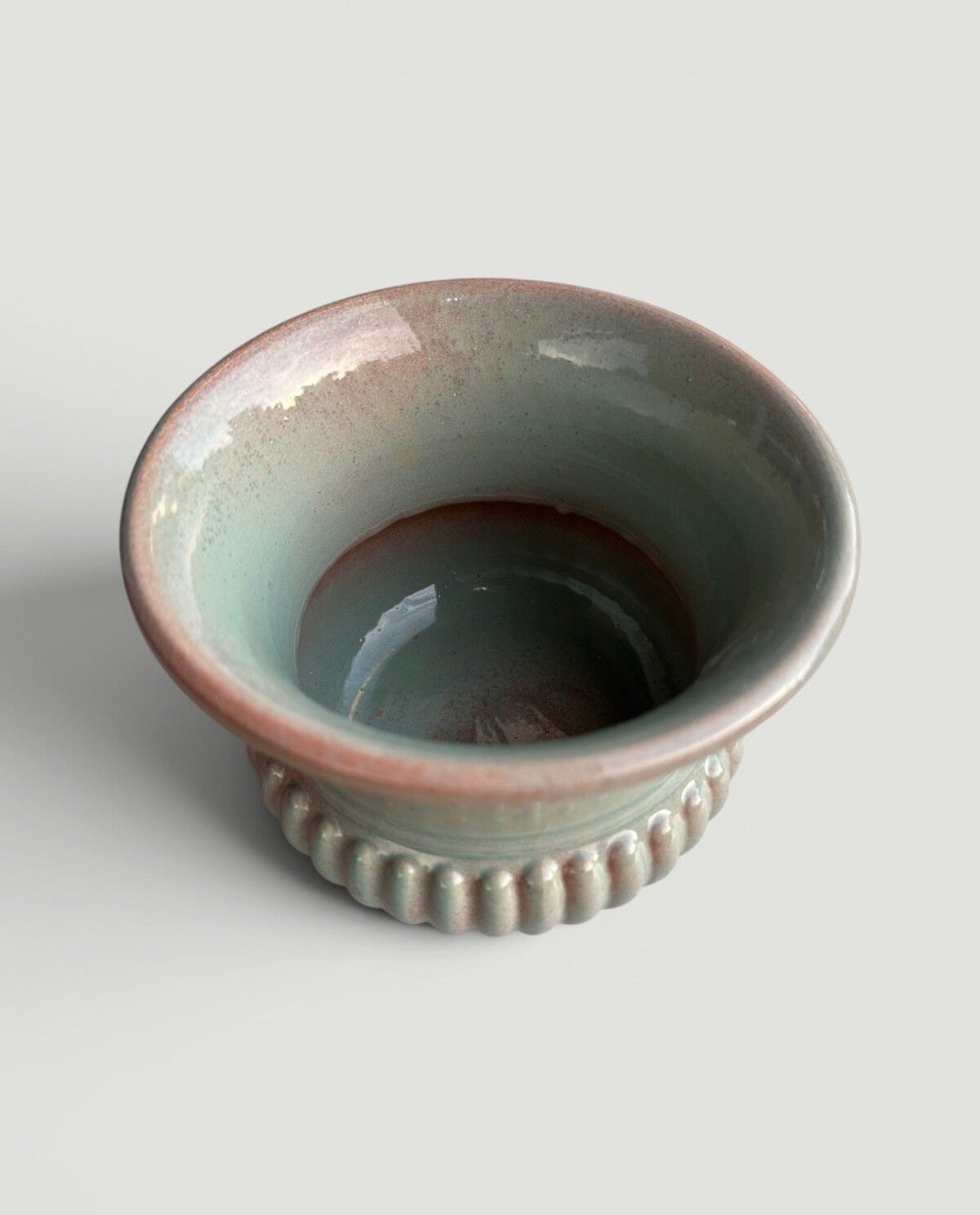 Handmade Ceramic Planter, Nile Green Footed Pot with Ribbed Base