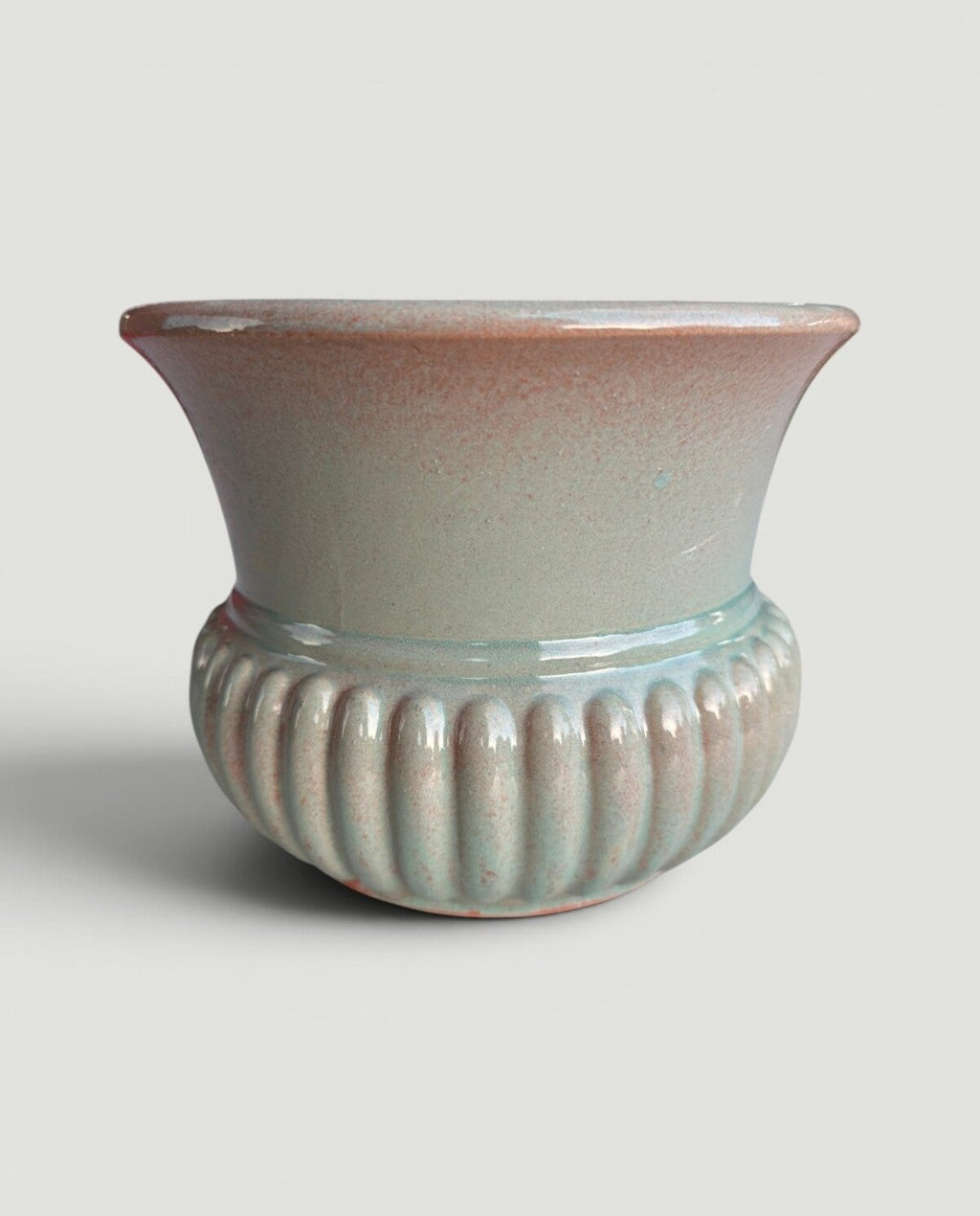 Handmade Ceramic Planter, Nile Green Footed Pot with Ribbed Base
