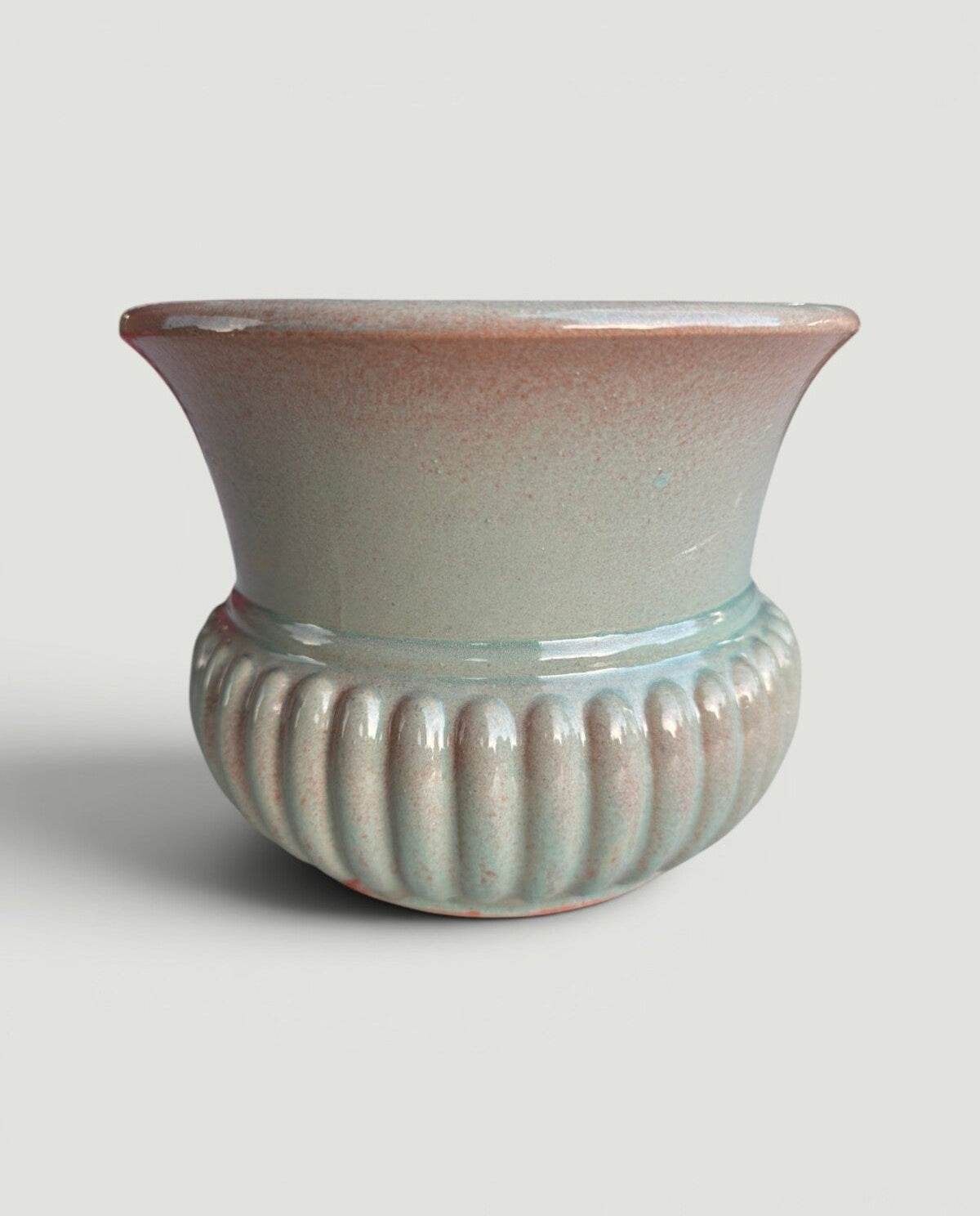 Handmade Ceramic Planter, Nile Green Footed Pot with Ribbed Base