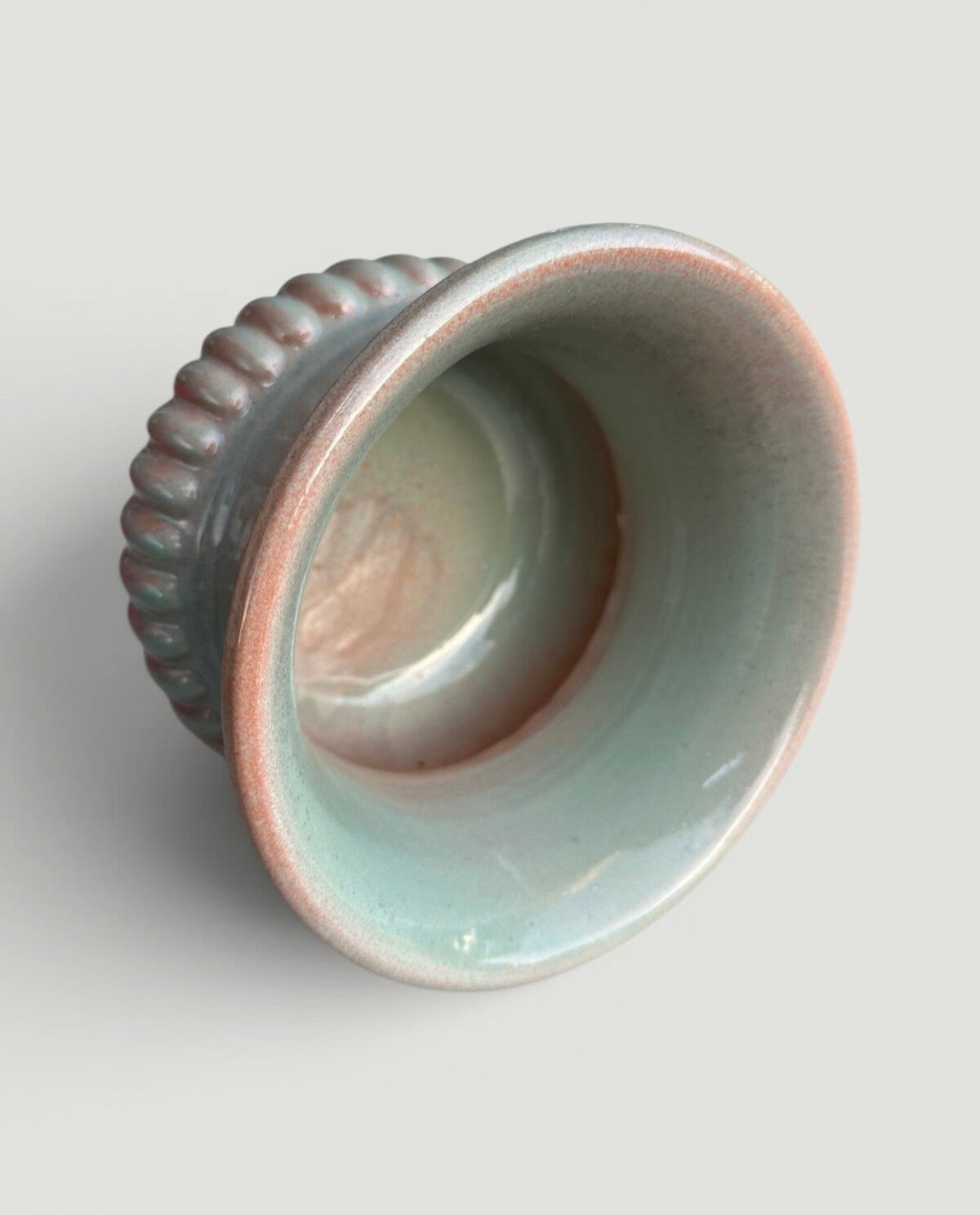 Handmade Ceramic Planter, Nile Green Footed Pot with Ribbed Base