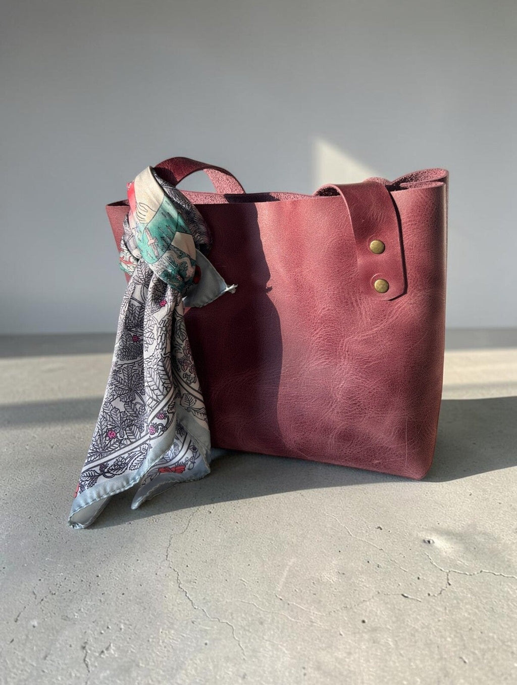 Handmade Crazy Horse Leather Tote Bag - Plum
