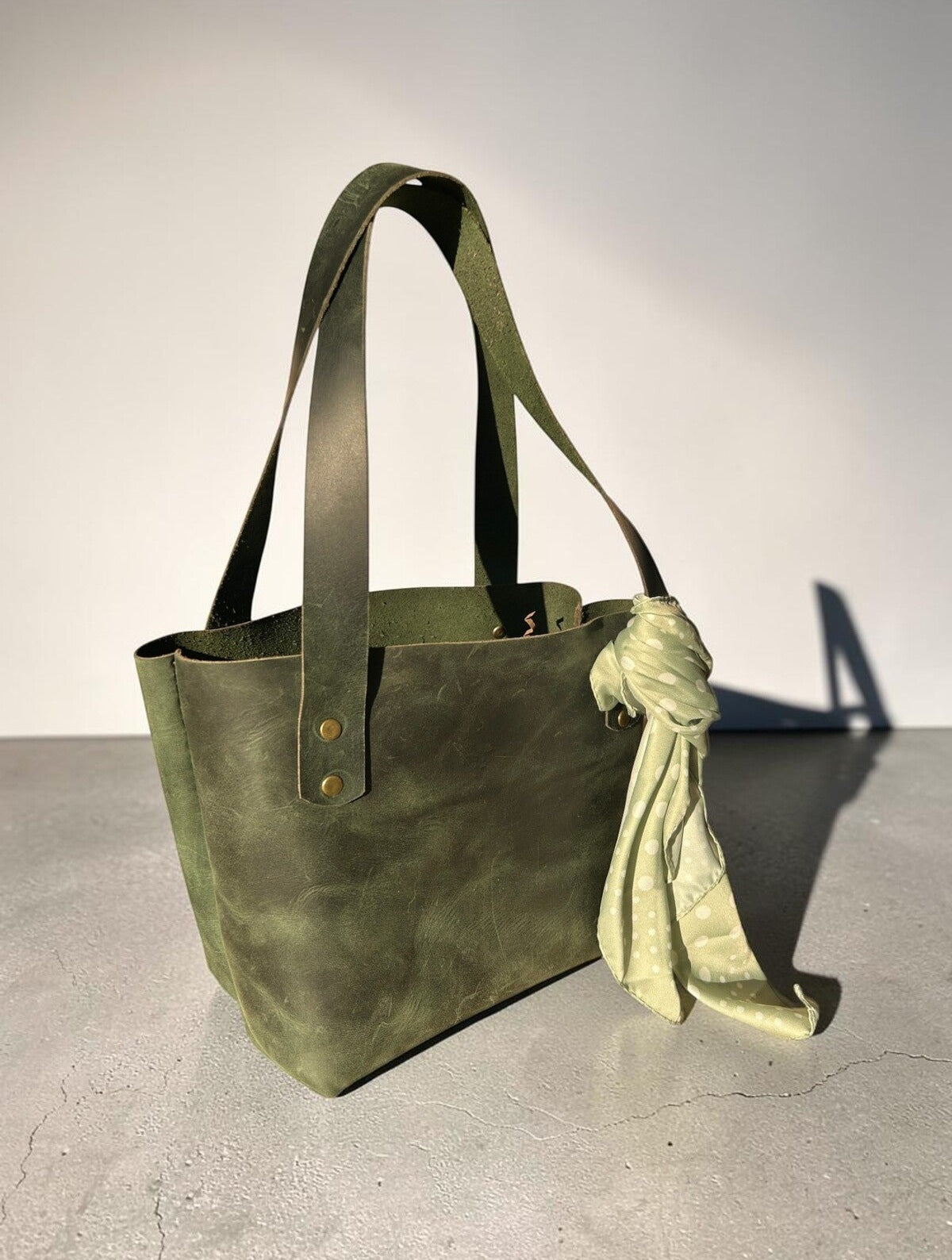 Handmade Crazy Horse Leather Tote Bag - Khaki