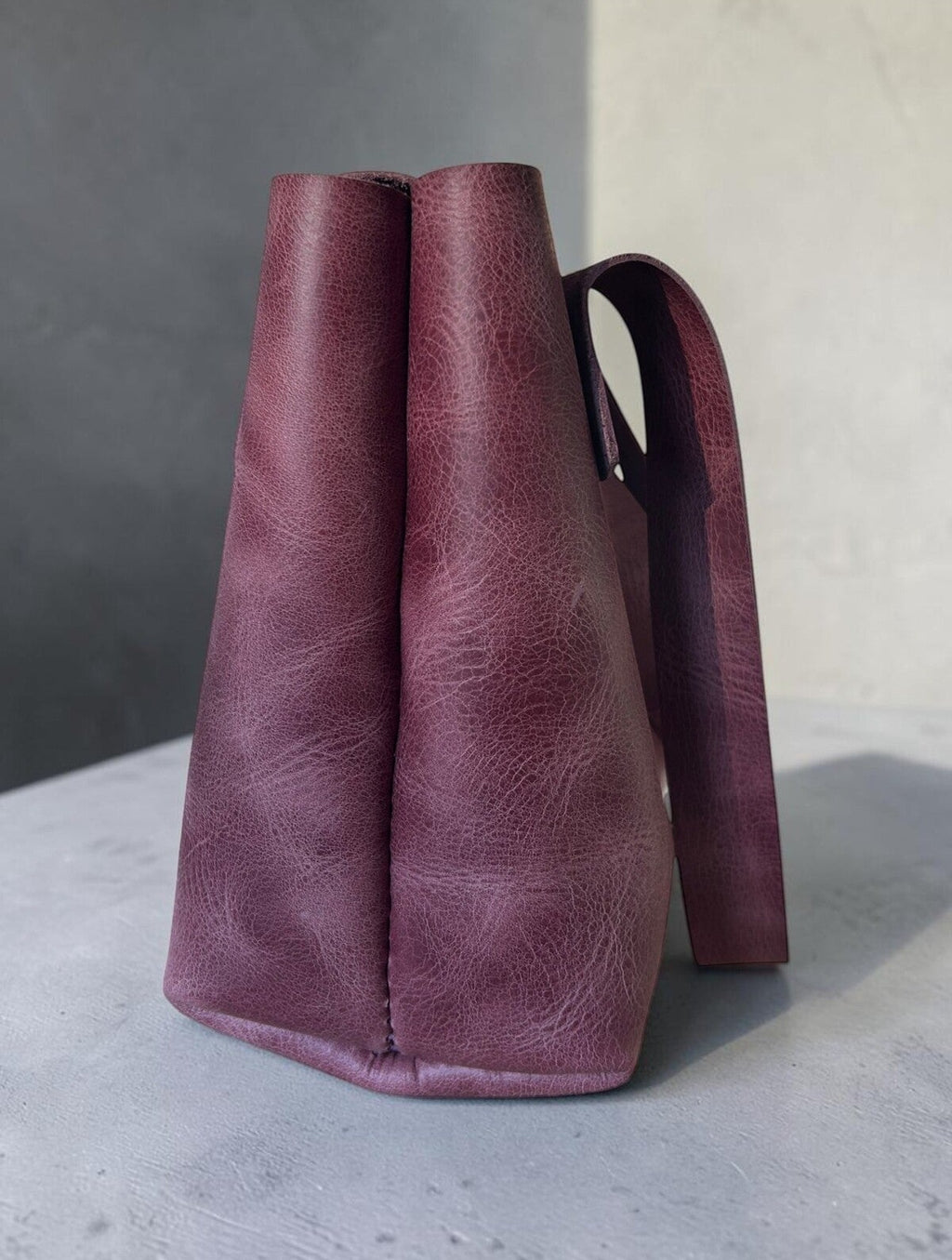 Handmade Crazy Horse Leather Tote Bag - Plum