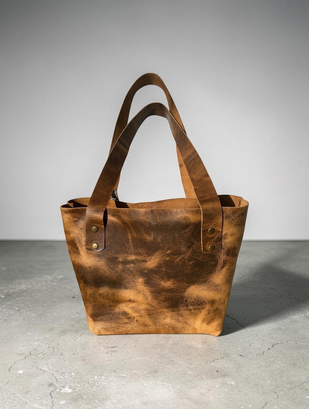 Handmade Crazy Horse Leather Tote Bag - Tan