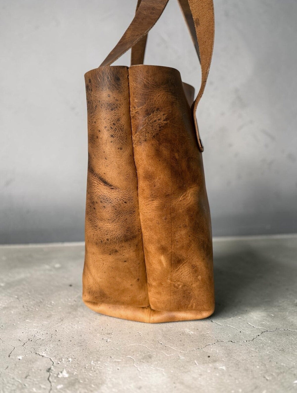 Handmade Crazy Horse Leather Tote Bag - Tan