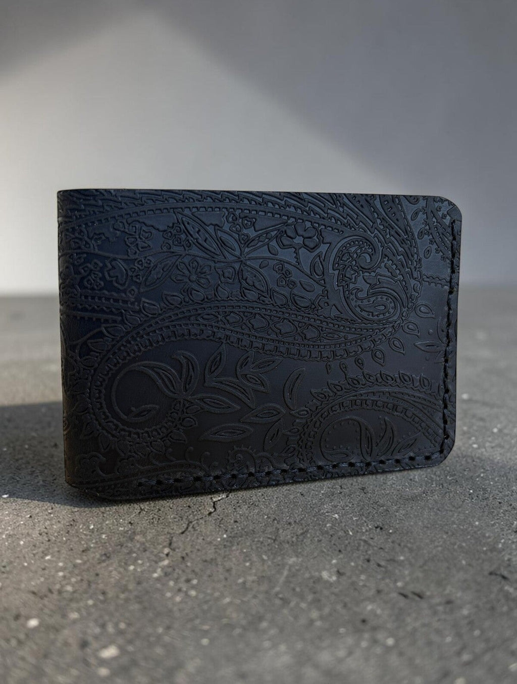 Handmade Black Paisley Embossed Leather Wallet