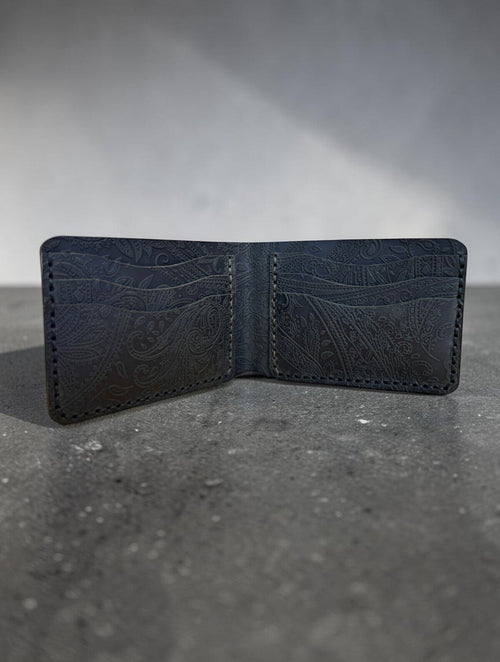 Handmade Black Paisley Embossed Leather Wallet