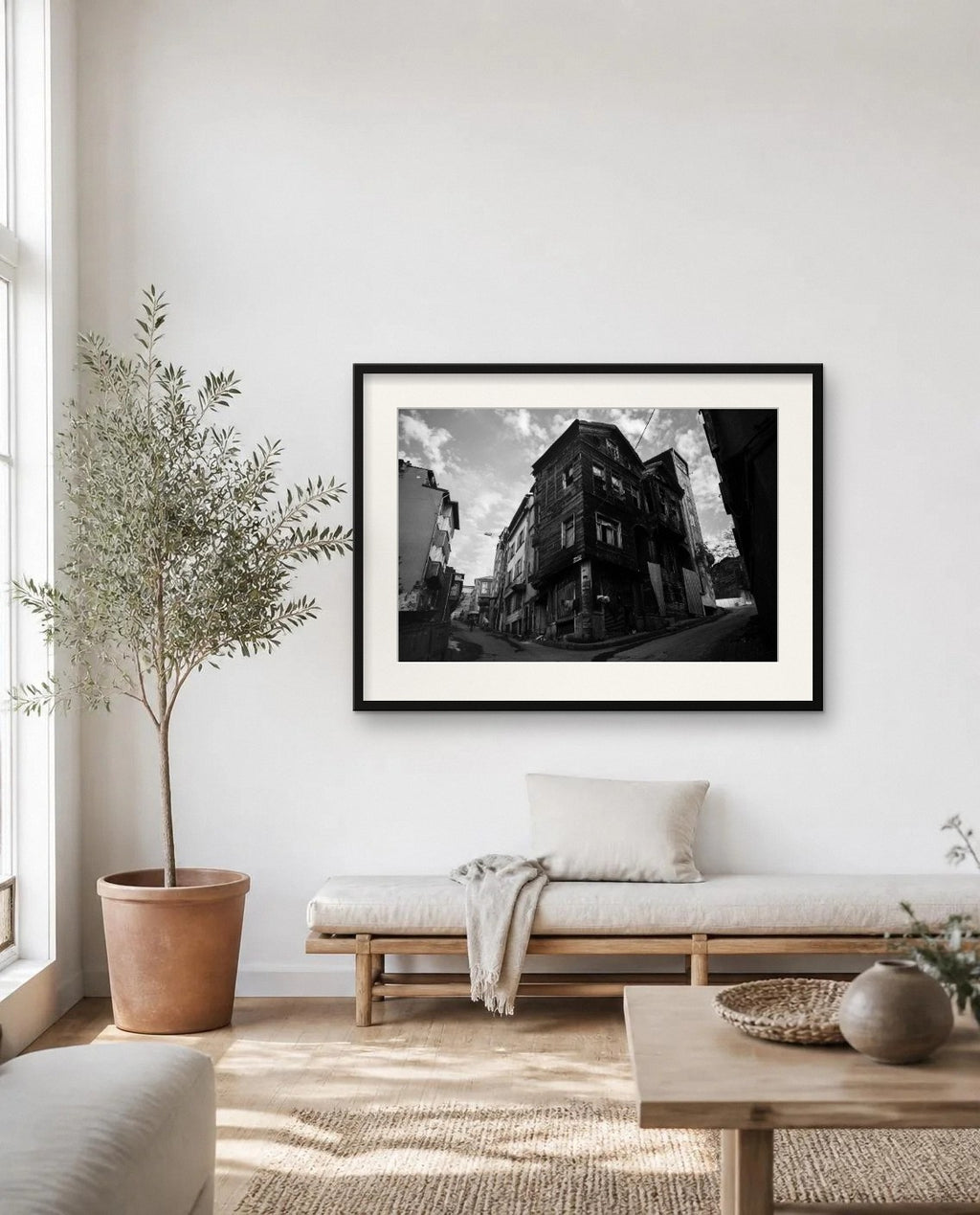The Wooden House — framed fine art print shown in a room (illustration; ships unframed)