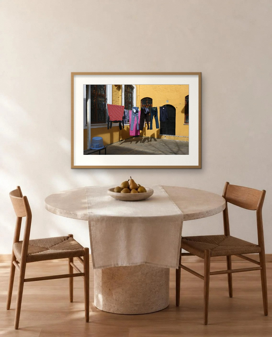 Yellow Courtyard — framed fine art print shown in a room (illustration; ships unframed)