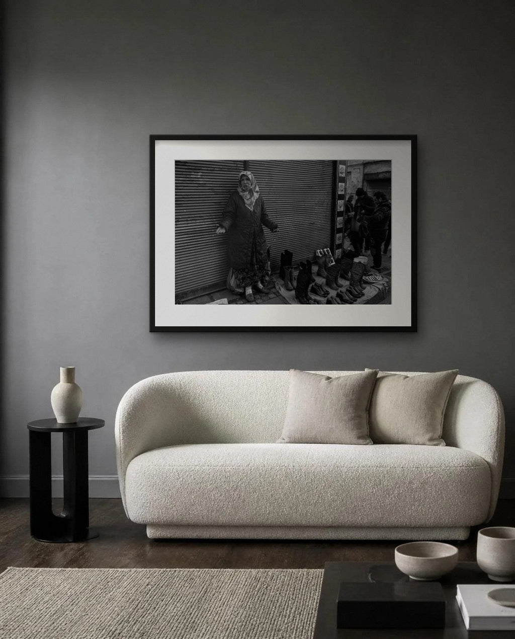 The Shoe Stall — framed fine art print shown in a room (illustration; ships unframed)