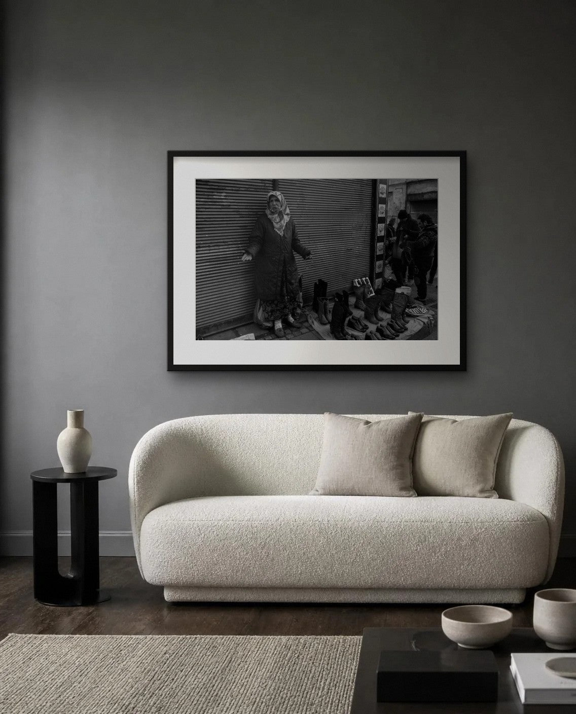 The Shoe Stall — framed fine art print shown in a room (illustration; ships unframed)