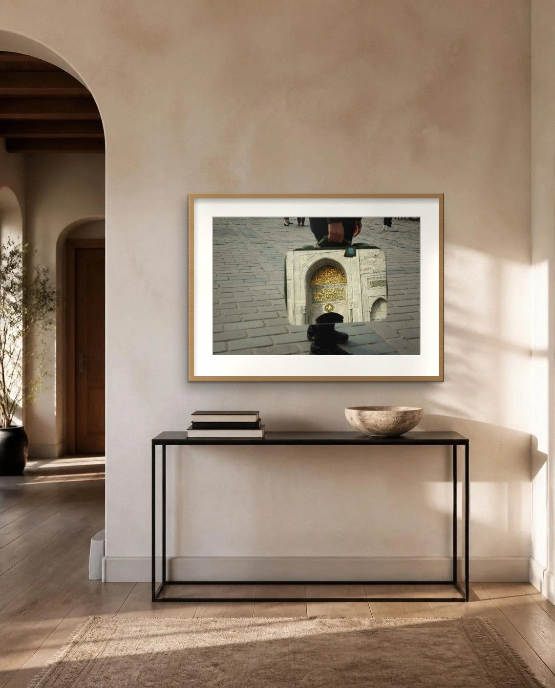 The Golden Gate — framed fine art print shown in a room (illustration; ships unframed)