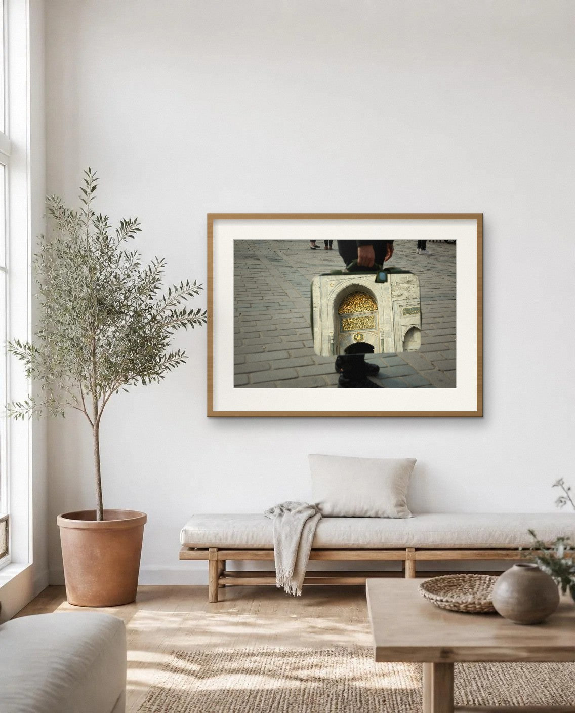 The Golden Gate — framed fine art print shown in a room (illustration; ships unframed)