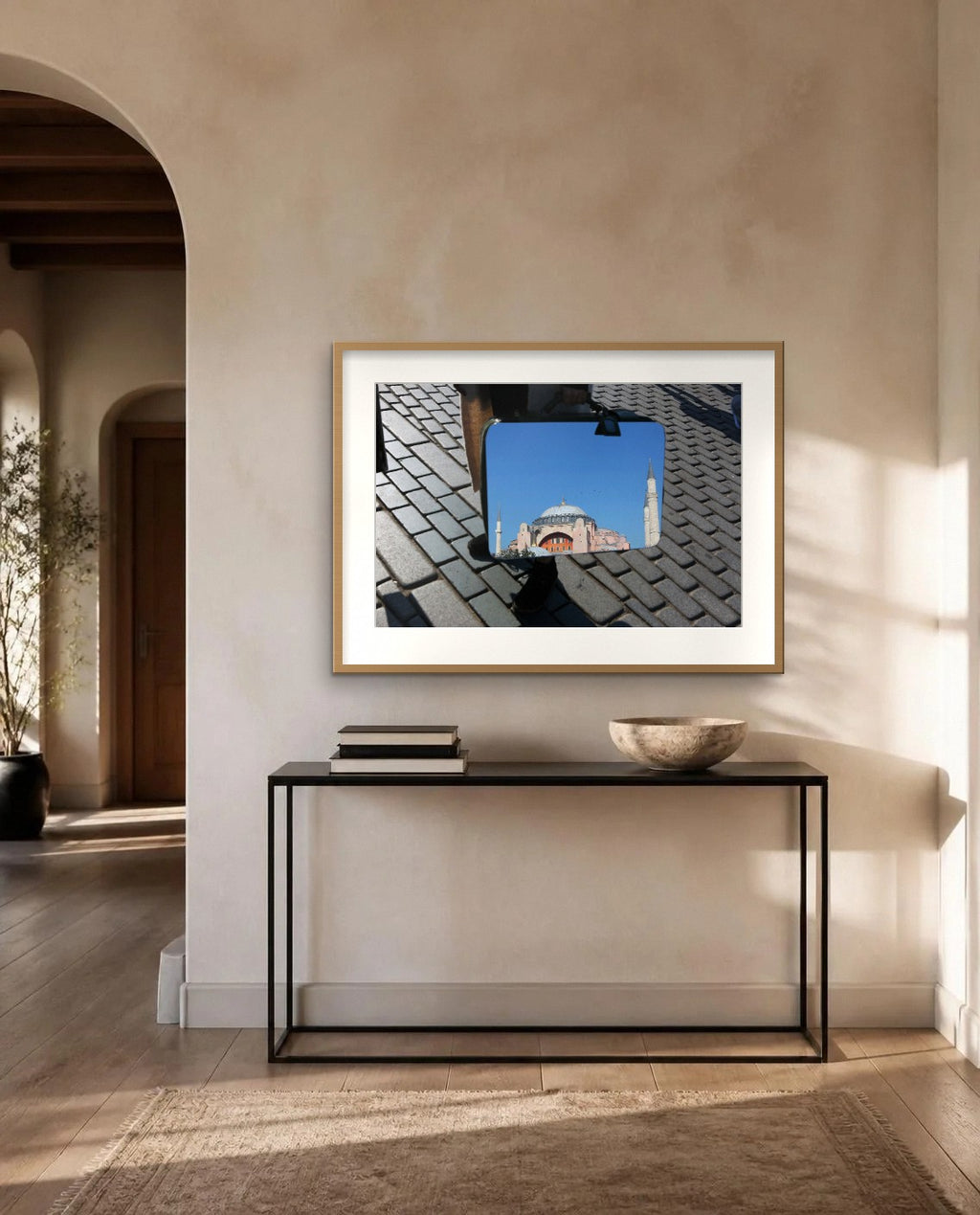 Hagia Sophia on the Cobblestones — framed fine art print shown in a room (illustration; ships unframed)