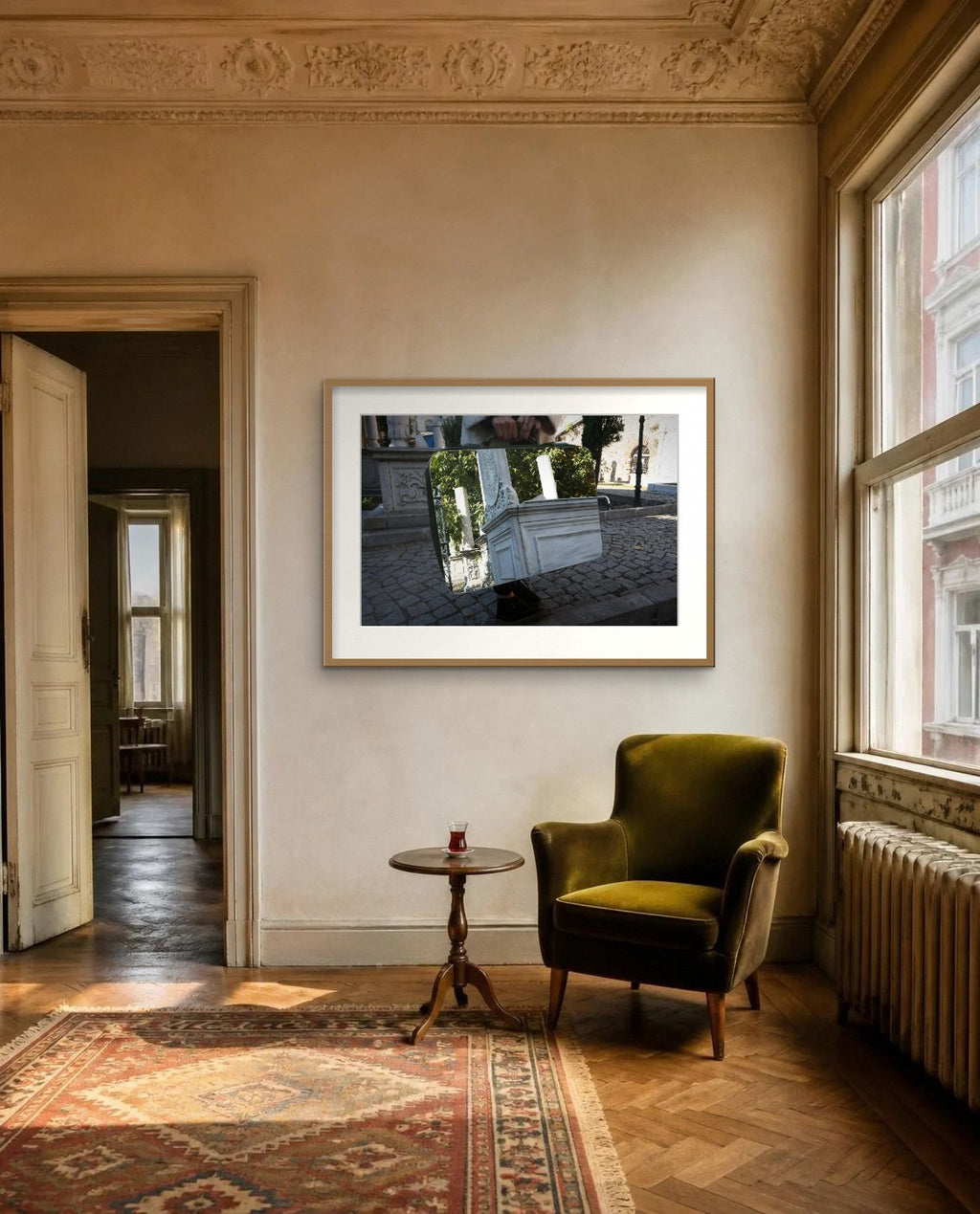 White Marble — framed fine art print shown in a room (illustration; ships unframed)