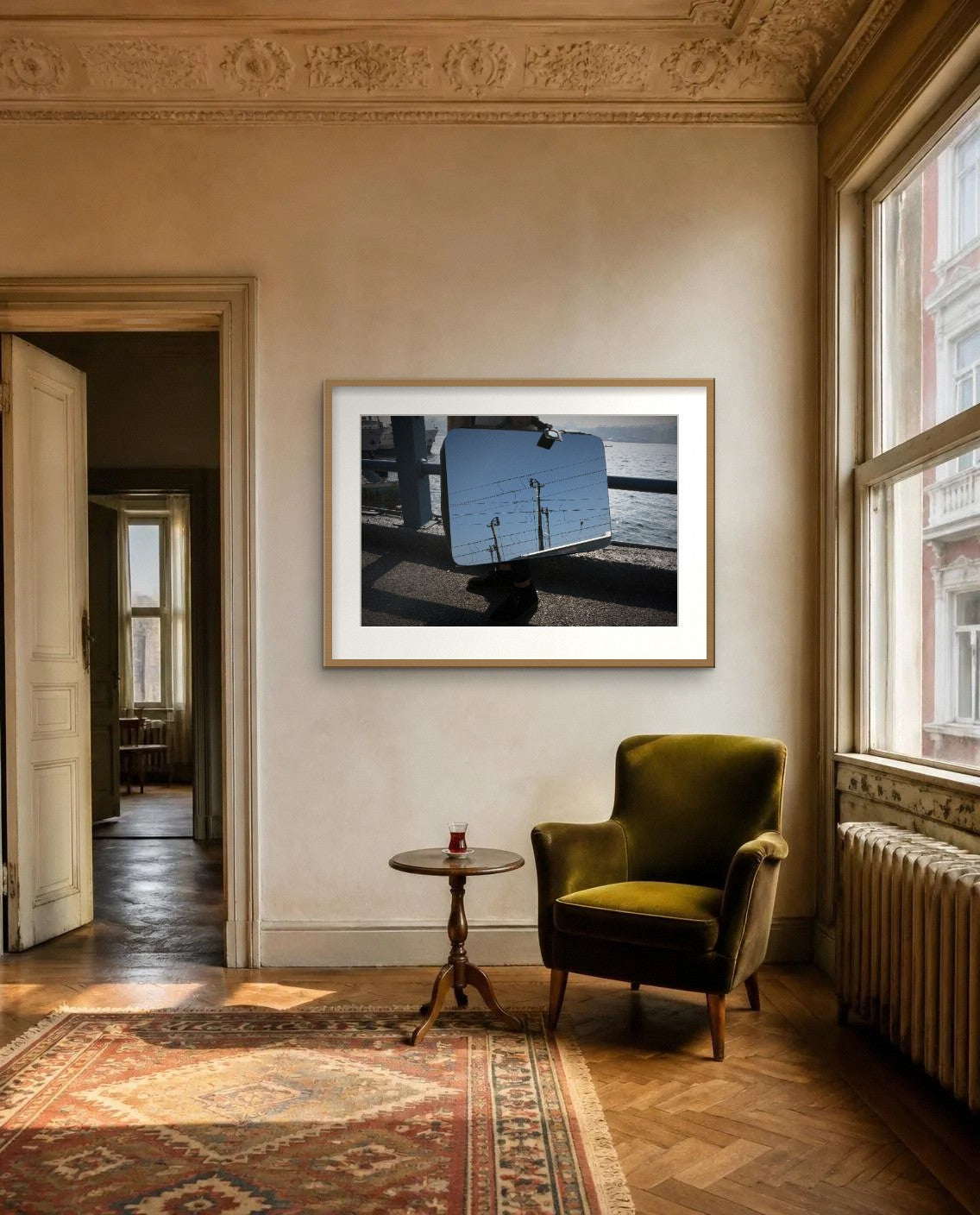 Shore Lines — framed fine art print shown in a room (illustration; ships unframed)