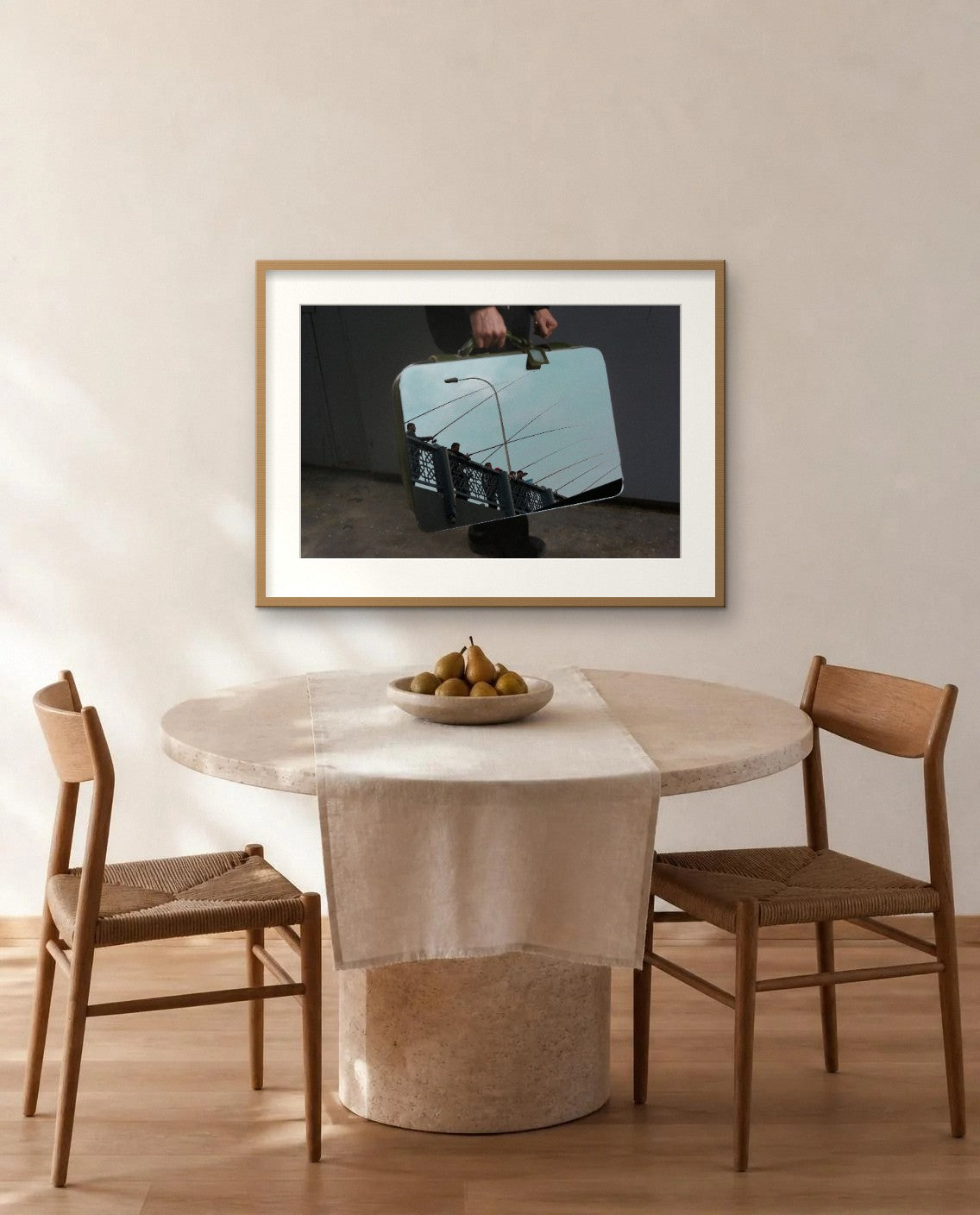 Rods on the Bridge — framed fine art print shown in a room (illustration; ships unframed)