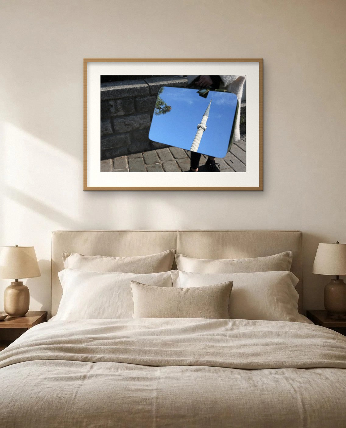 The Minaret — framed fine art print shown in a room (illustration; ships unframed)