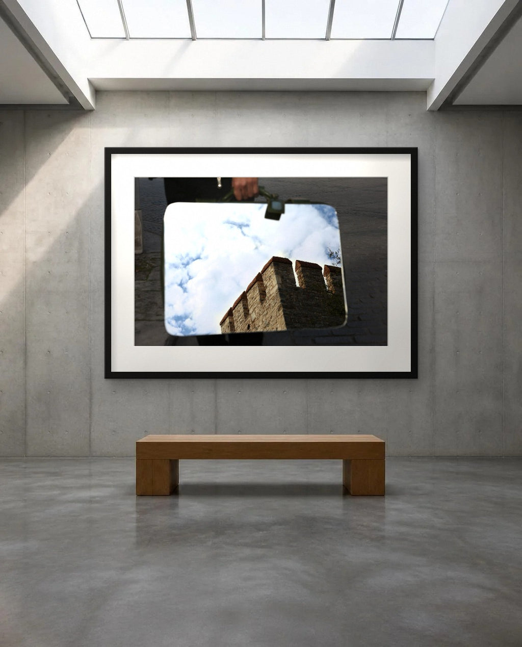 Walls Against the Clouds — framed fine art print shown in a room (illustration; ships unframed)