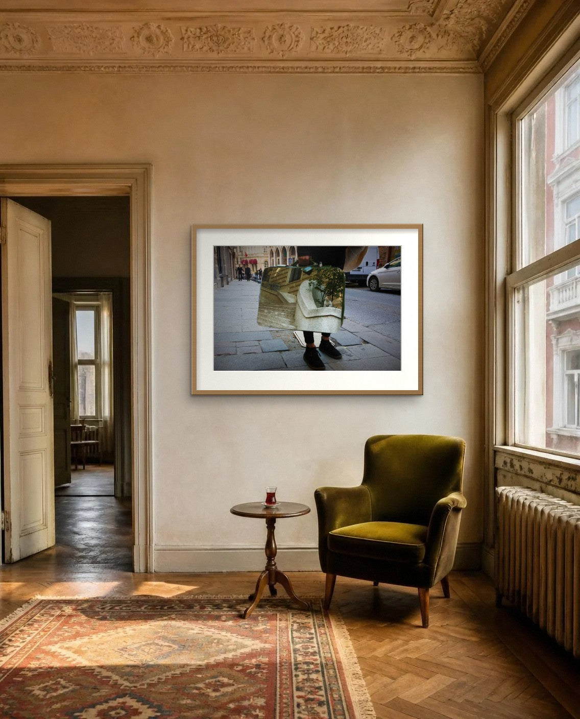 Stone Steps — framed fine art print shown in a room (illustration; ships unframed)