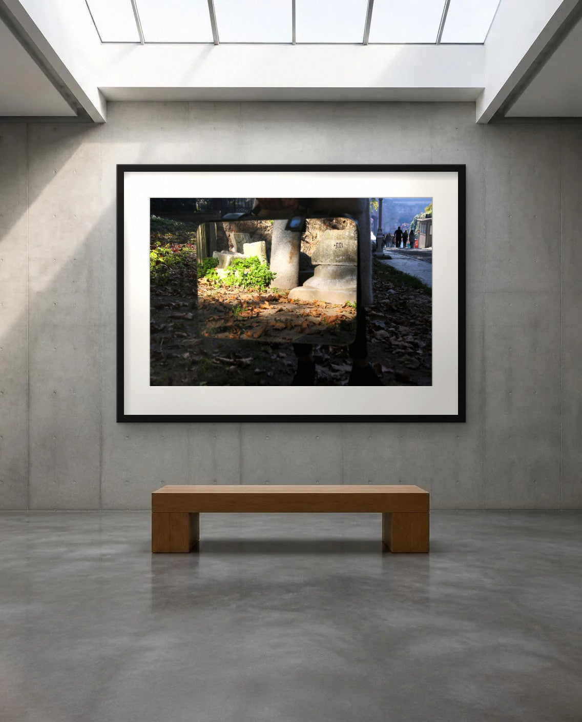 Stones and Leaves — framed fine art print shown in a room (illustration; ships unframed)