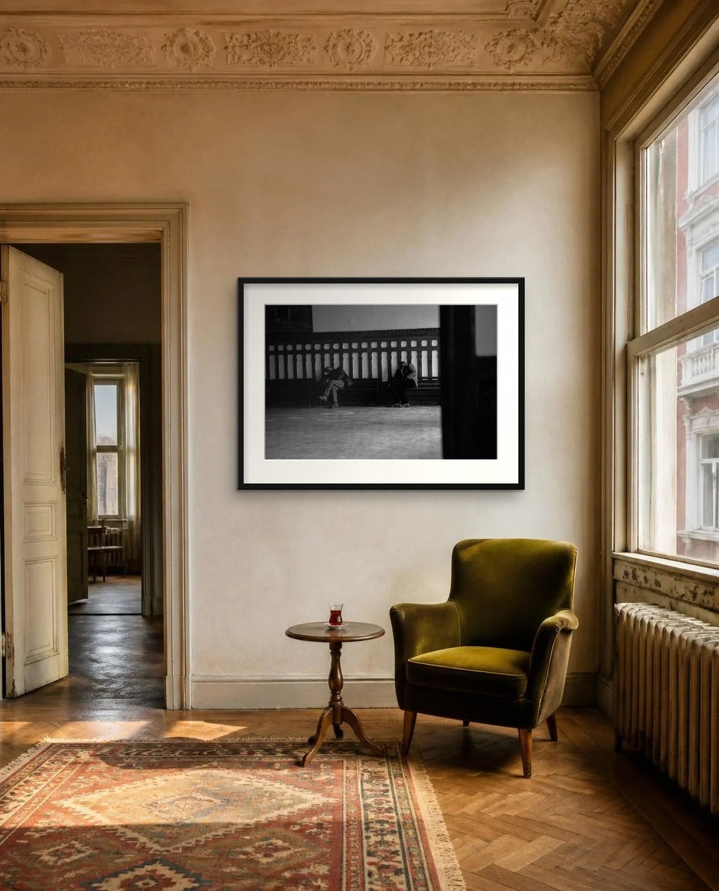 Waiting Room — framed fine art print shown in a room (illustration; ships unframed)