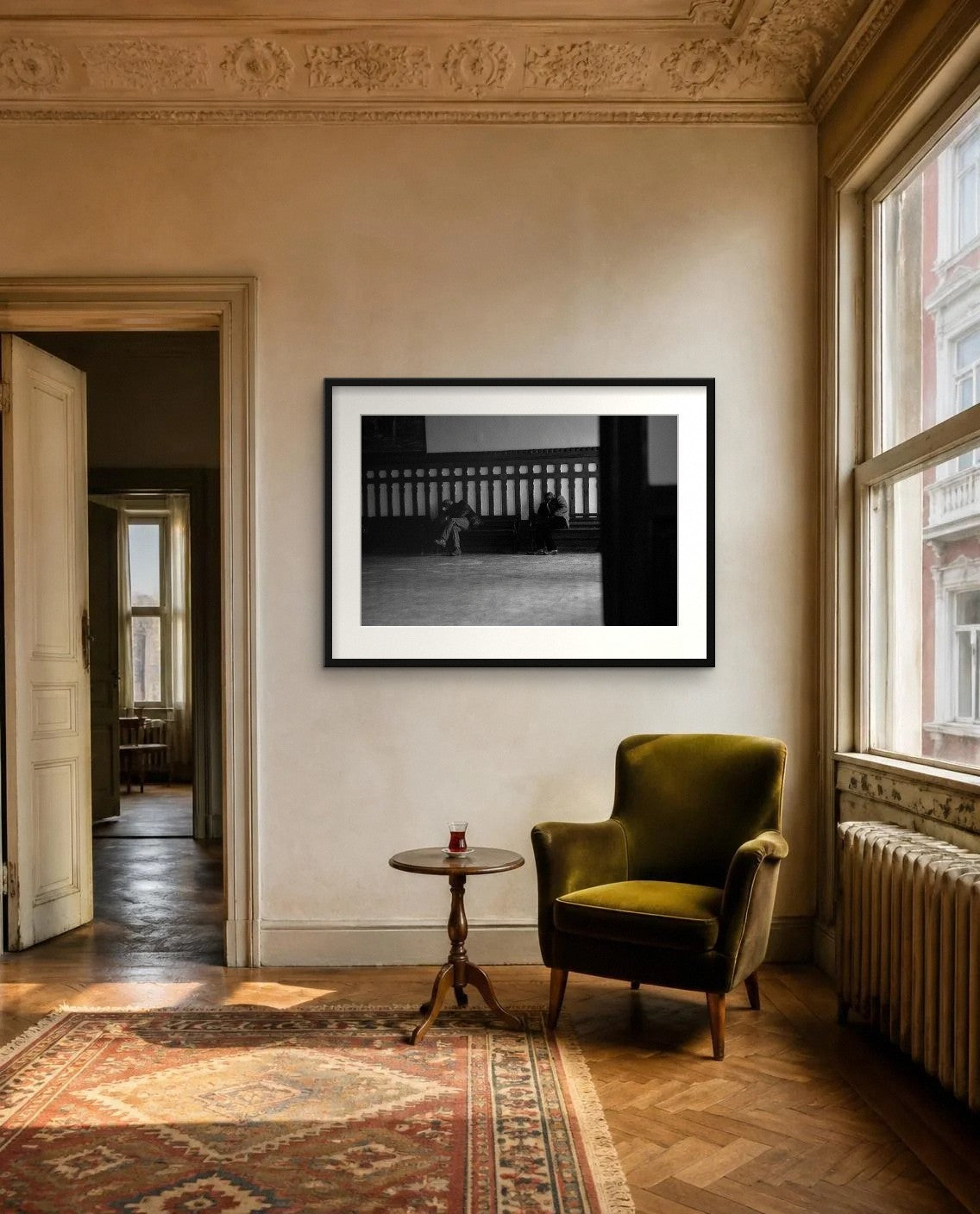 Waiting Room — framed fine art print shown in a room (illustration; ships unframed)