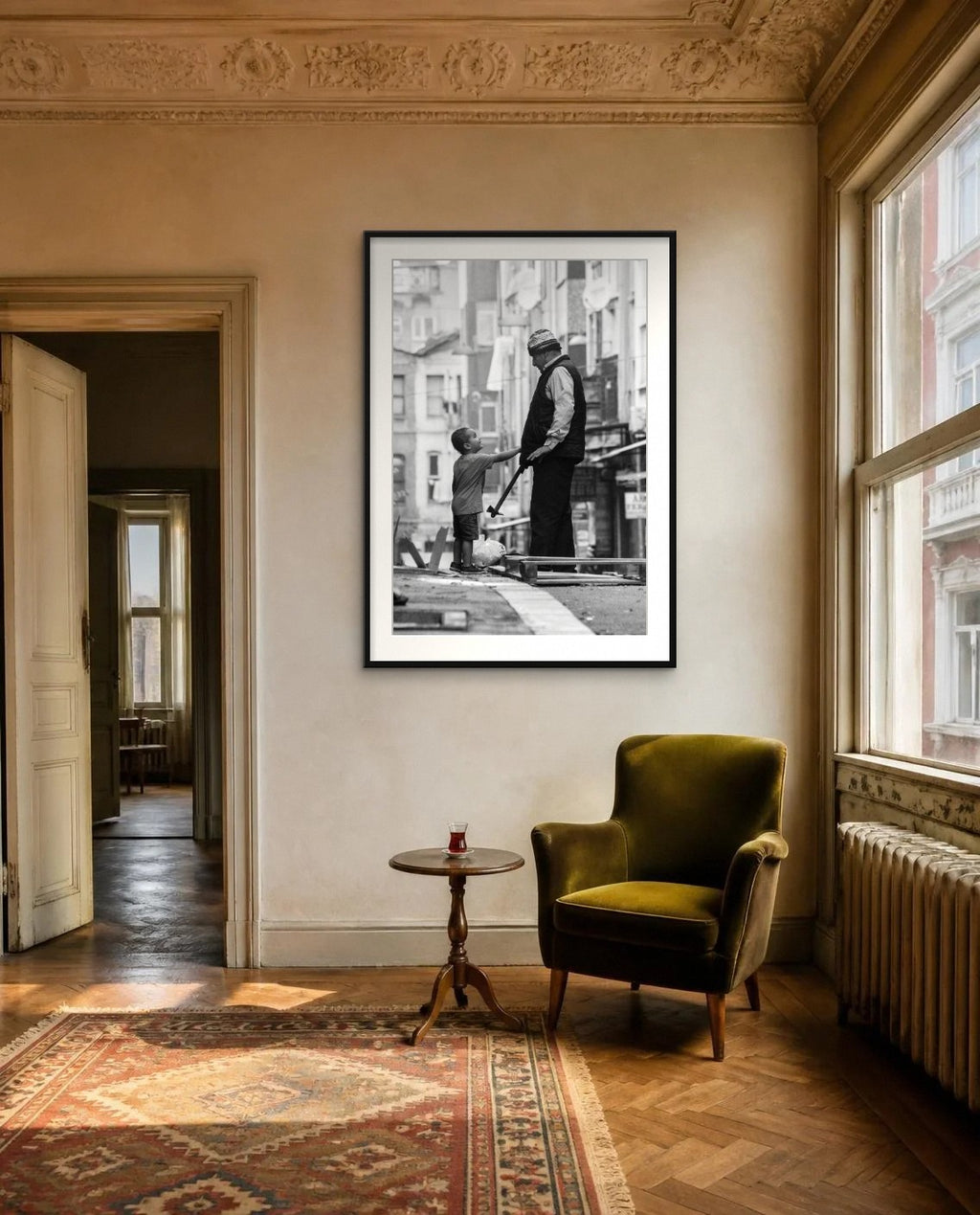 A Greeting — framed fine art print shown in a room (illustration; ships unframed)