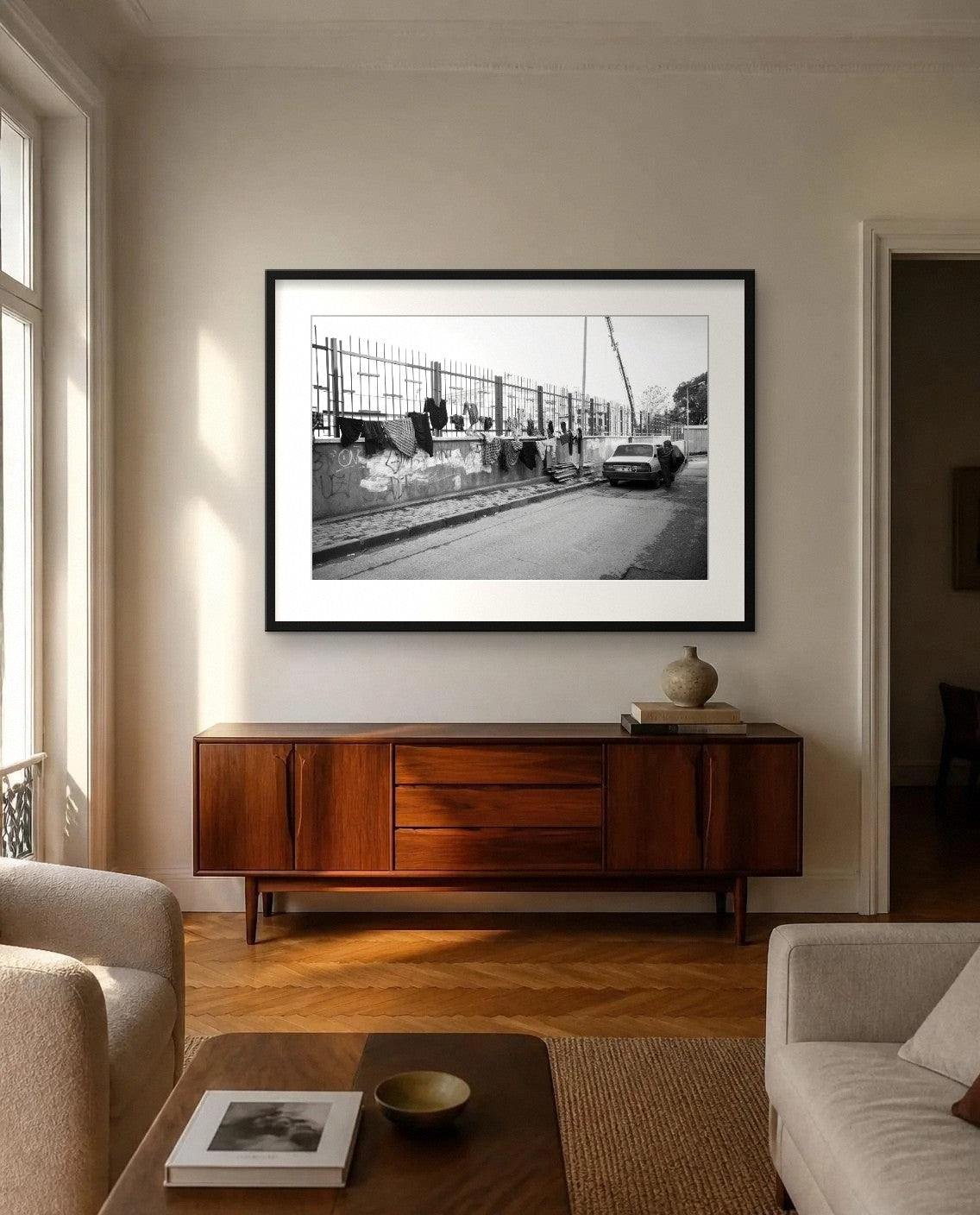 Iron Railings — framed fine art print shown in a room (illustration; ships unframed)