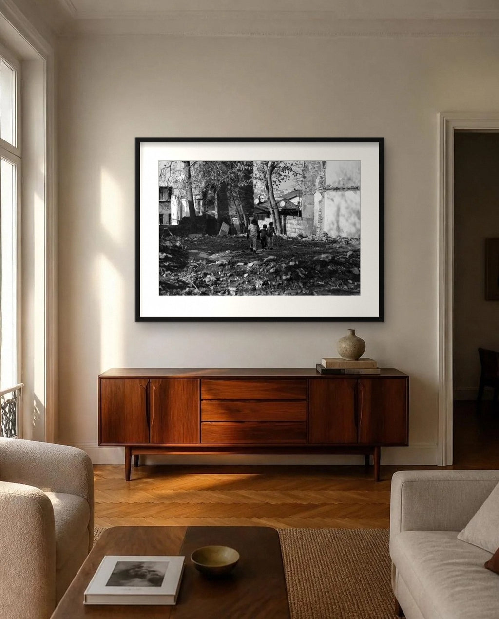 Among the Ruins — framed fine art print shown in a room (illustration; ships unframed)