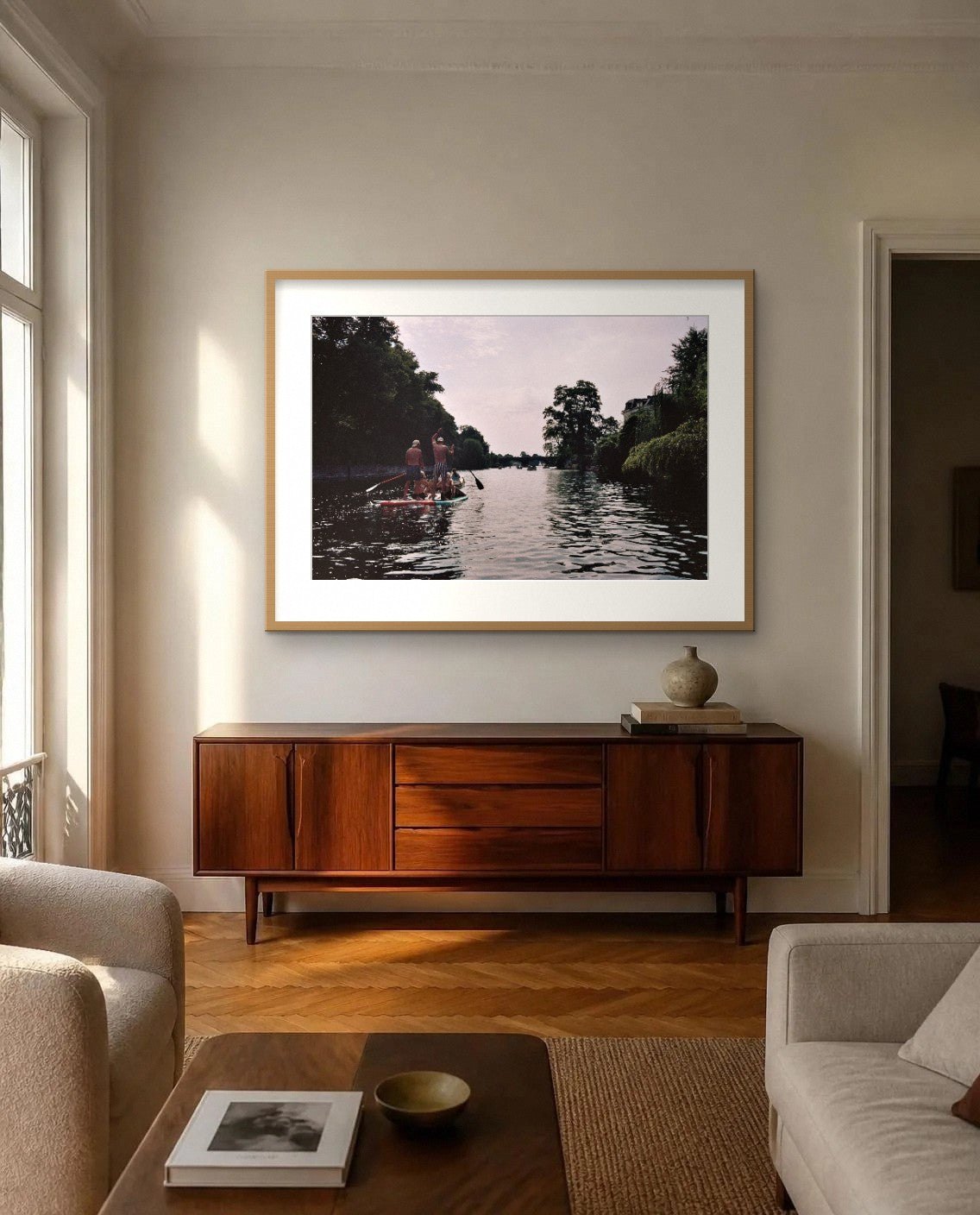 On the Canal — framed fine art print shown in a room (illustration; ships unframed)