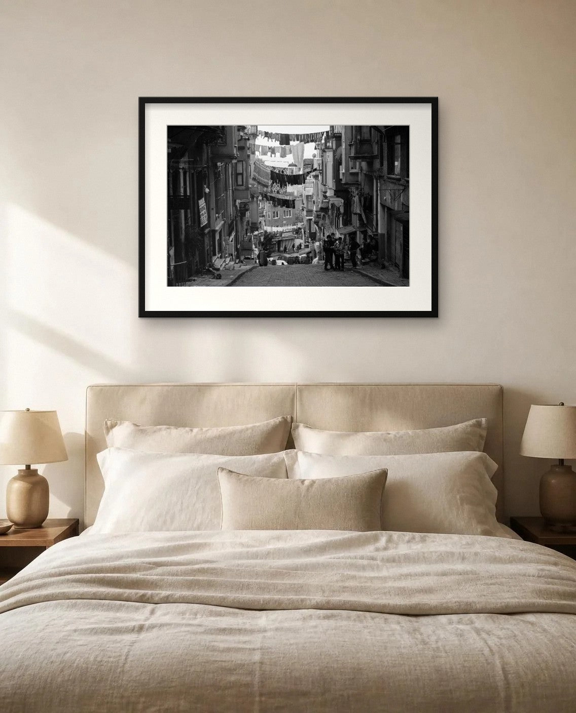 Washing Lines — framed fine art print shown in a room (illustration; ships unframed)