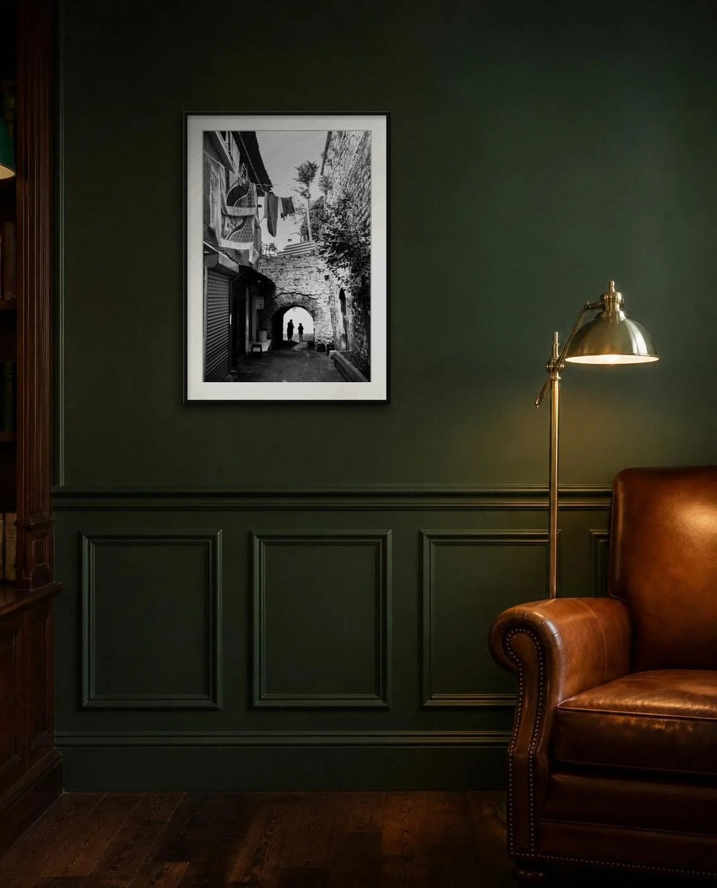 Beyond the Arch — framed fine art print shown in a room (illustration; ships unframed)