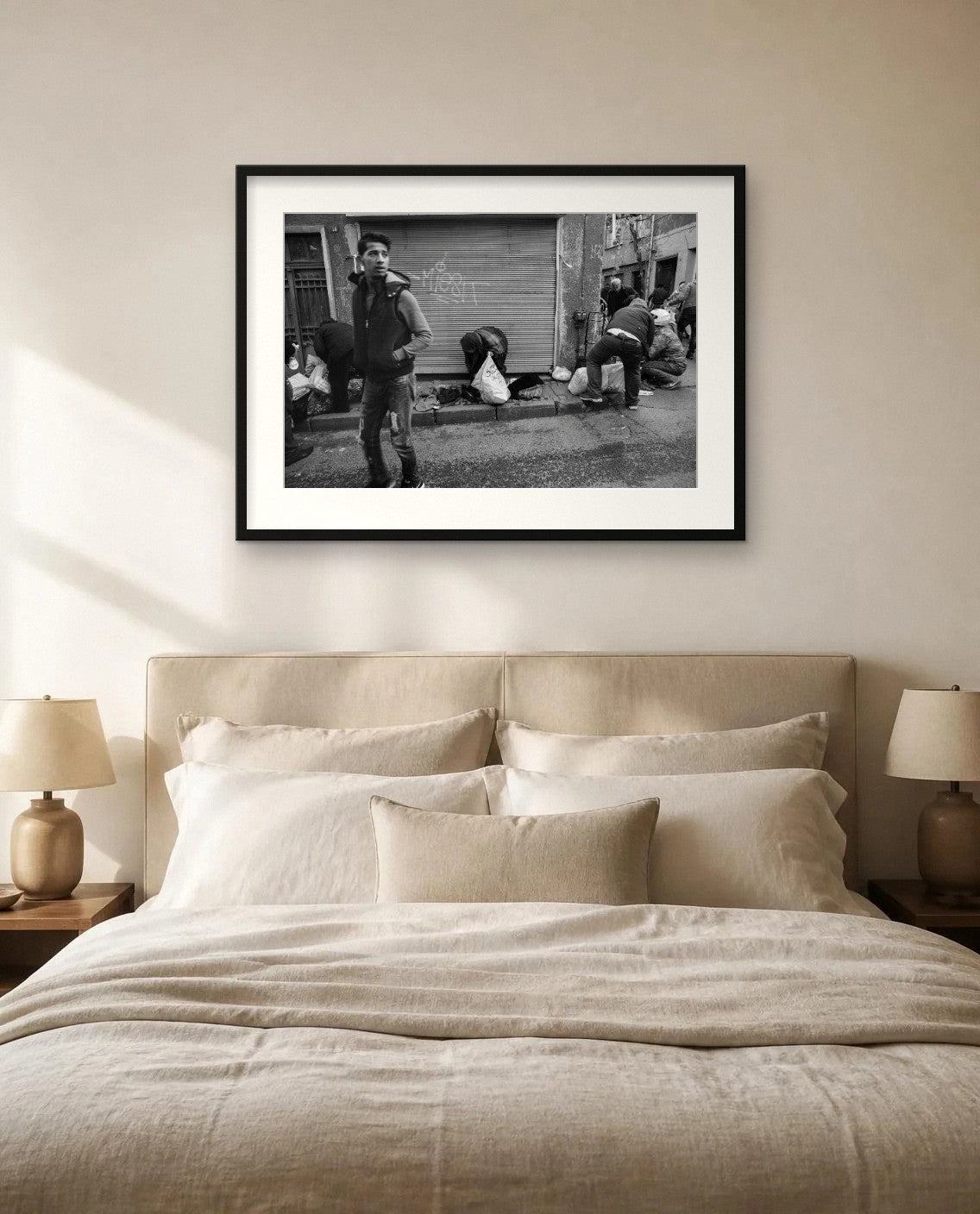 In Front of the Shutter — framed fine art print shown in a room (illustration; ships unframed)